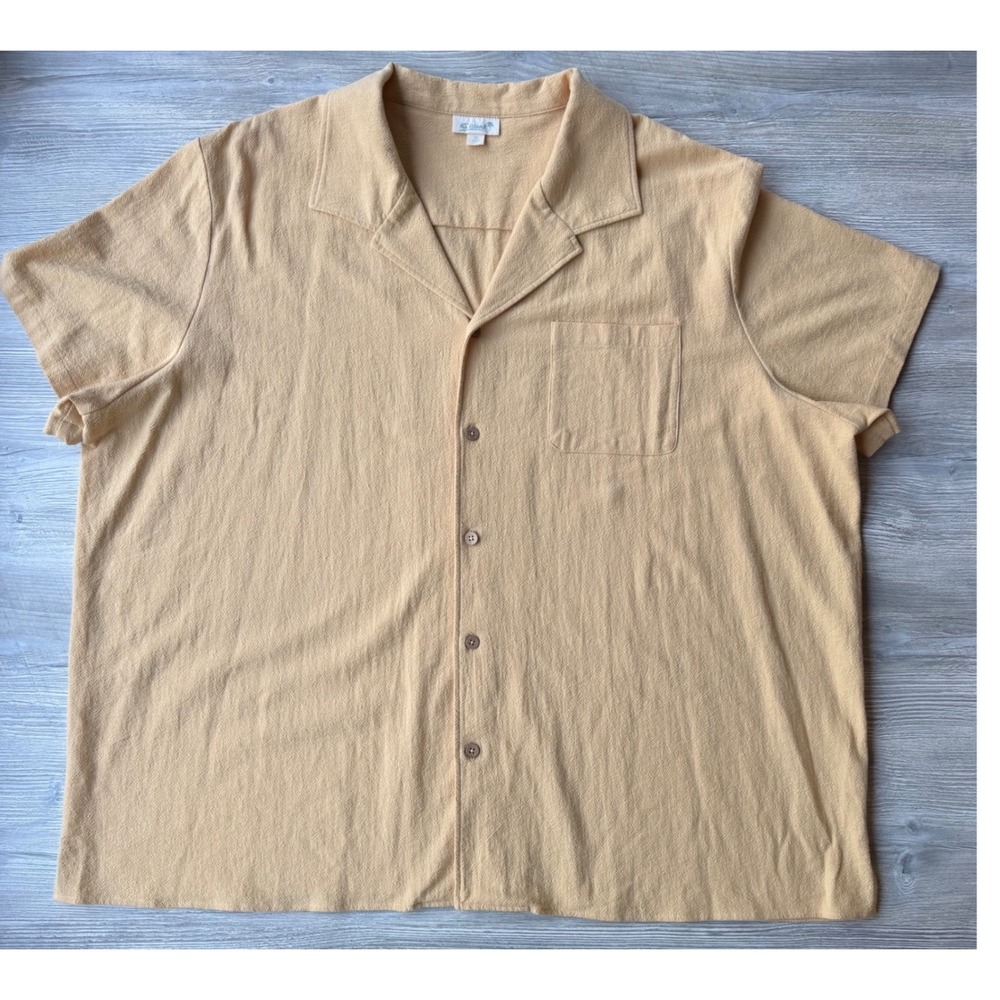 KS Island Mens 5XL Camp Collar Shirt Mustard Yellow Textured Short Sleeve Button